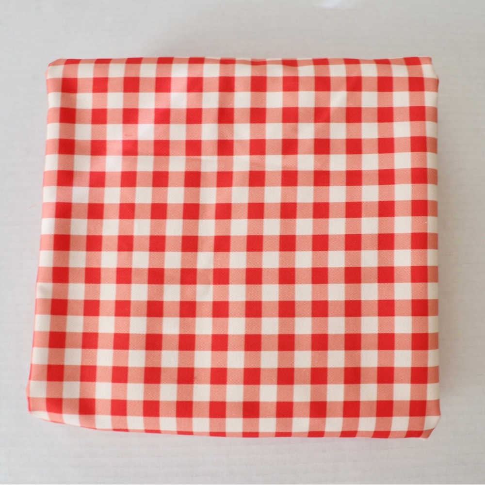 Red gingham twill fabric remnant, 1 yard plus extra